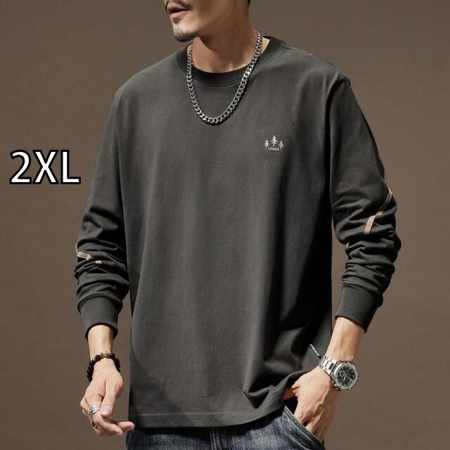 2XL 秋冬 コーデ メンズ 服 シンプル ファッション オシャレ 大人 かっこいい 大きいサイズ ストリート 紳士服 ハイエンド シンプル アメリカン 長袖 T シャツ ラウンドネック トップス