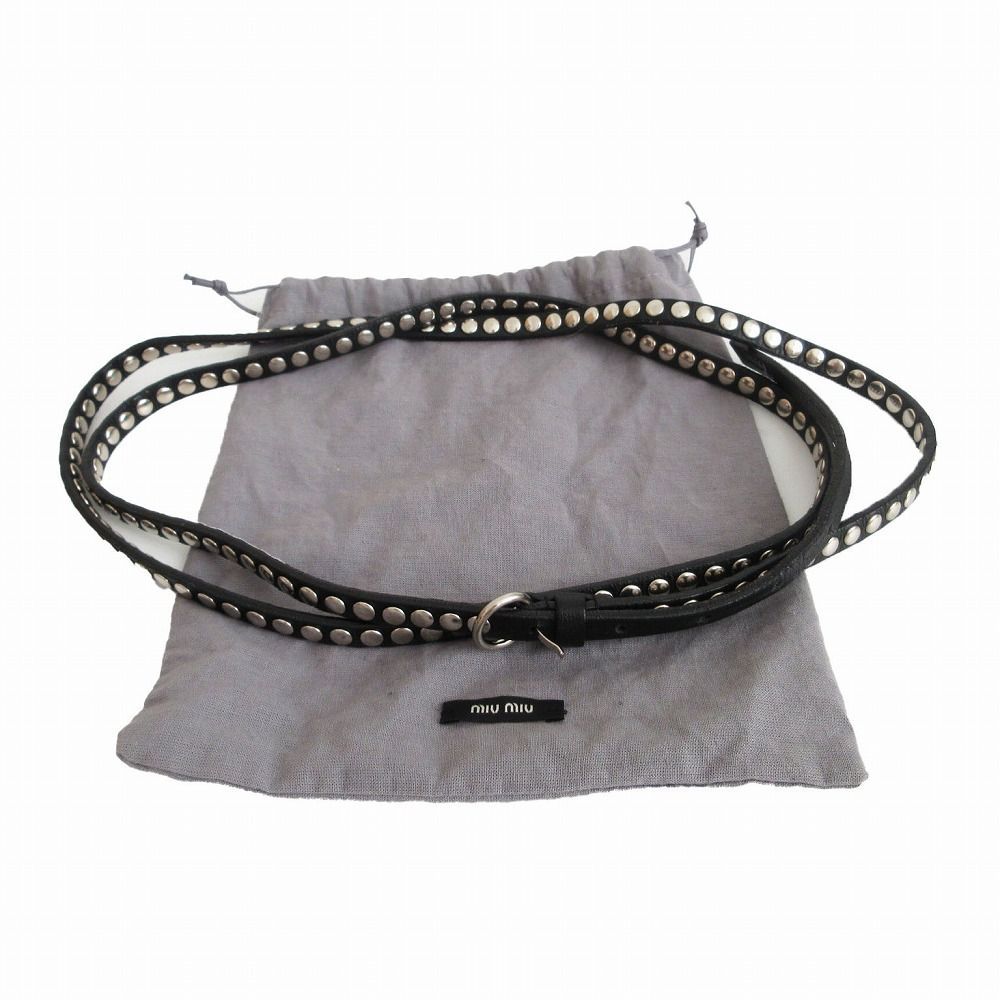 新品未使用 Miu Miu ミュウミュウ スタッズ二重ベルト MIUMIU ミュウミュウ レザー スタッズ 2連 2重 ベルト ブラック サイズ