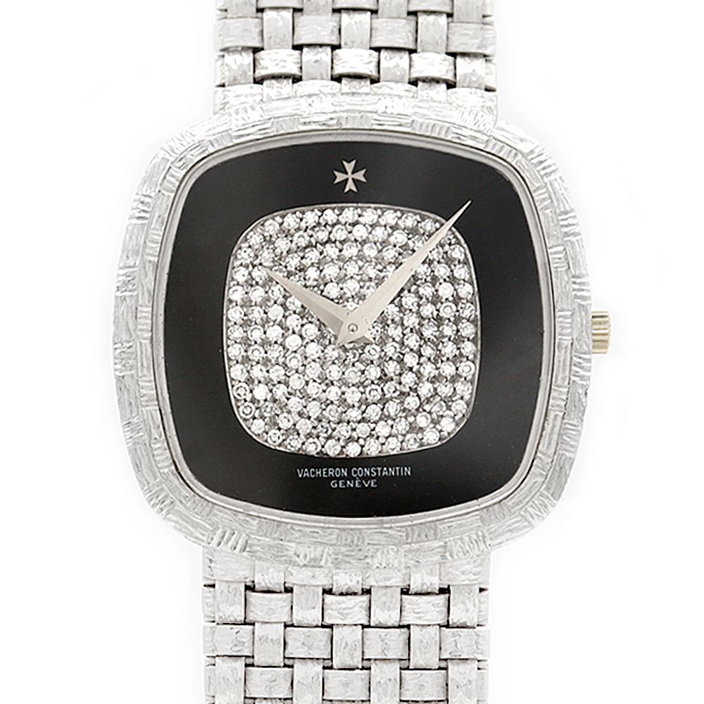 VACHERON CONSTANTIN ヴァシュロンコンスタンタン メッシュドール スクエア K18WG ホワイトゴールド ダイヤモンド 黒 ブラック 金無垢 メンズ レディース 手巻き【6ヶ月保証】【腕時計】【中古】
