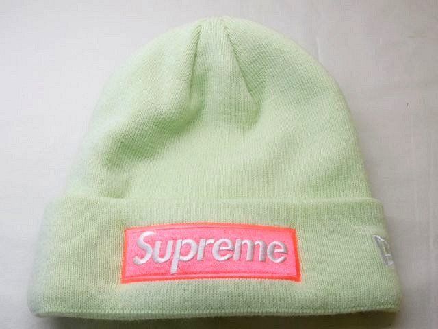 シュプリーム supreme ■ ニット帽 New Era Beanie ビーニー ボックスロゴ メンズ ライムイエロー系×ピンク □5J