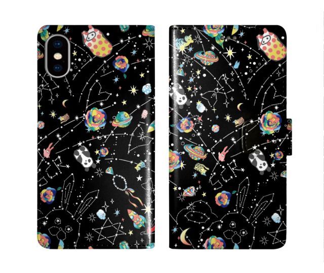 [Galaxy A41 SC-41A/SCV48] iPhone15 ケース スカラー スマホケース 手帳型 iPhone16 ケース iPhone 16 15 14 13 SE 第3世代 第2世代 スマホカバー 全機種対応 手帳 ScoLar 宇宙柄 パンダ