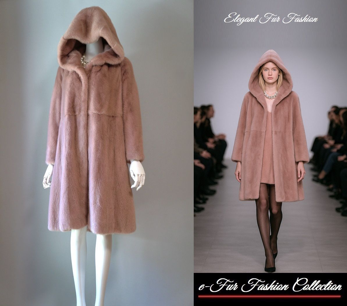 大人の余裕を漂わせて 贅沢なフード付き ローズミンクコート本物毛皮コート くすみピンク 1点物リアルファーコート