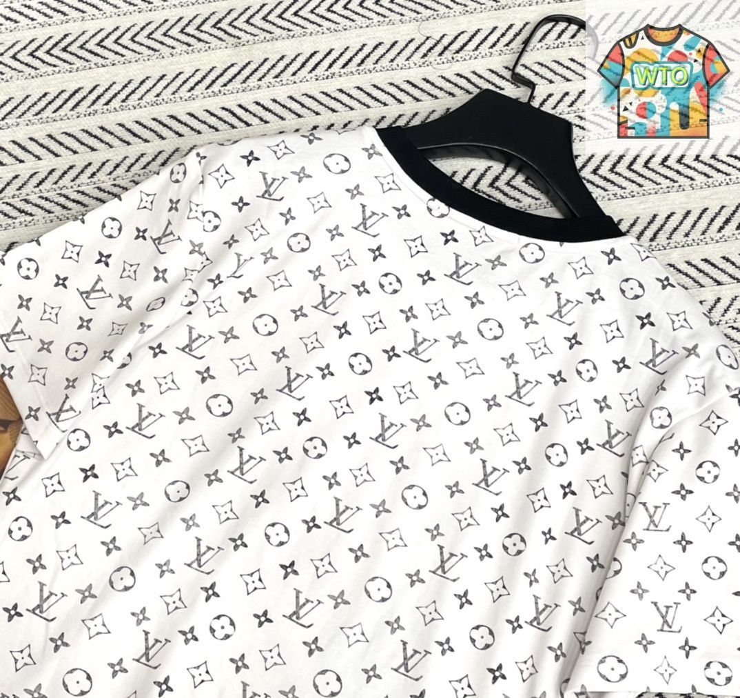 今日特価】Louis Vuitton チェーン満載老花文字柄 T シャツ-2