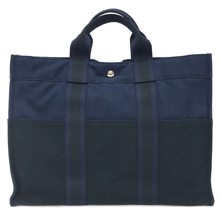 美品 HERMES エルメス トートバッグ フールトゥMM ネイビー ブラック 