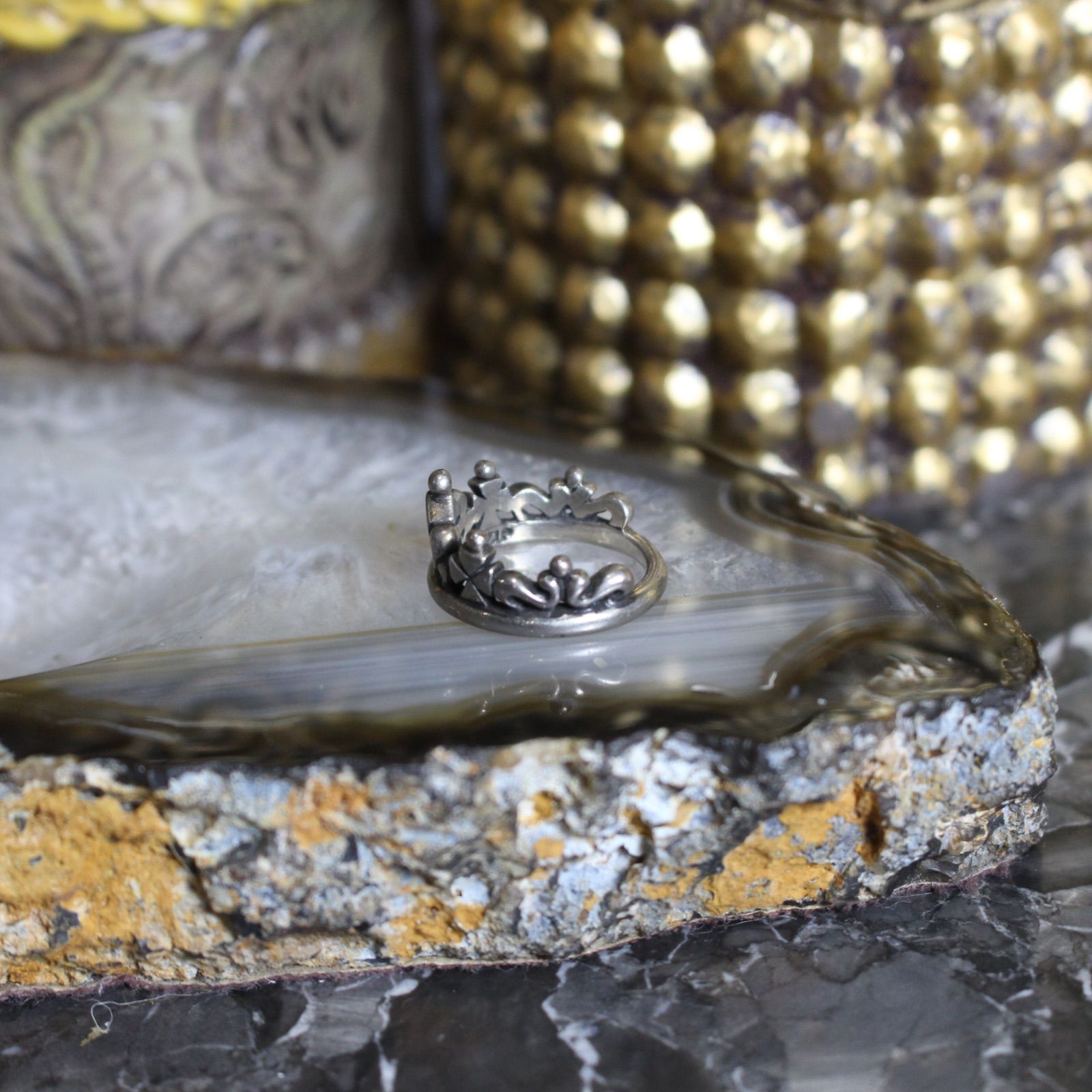 USA VINTAGE UZIP CROWN DESIGN SILVER RING/アメリカ古着王冠デザイン 