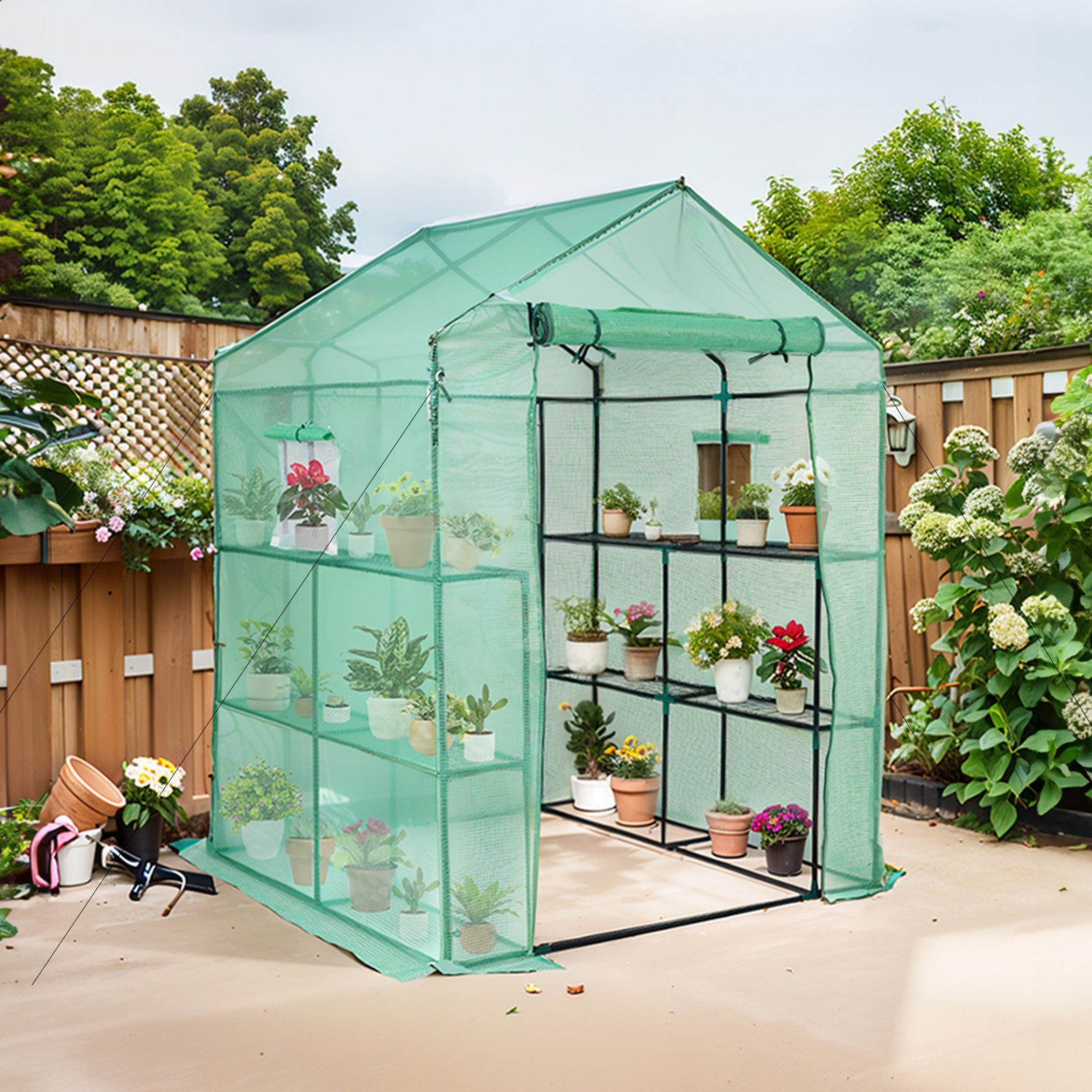 セール中 ビニール温室 大型 2枚カバー付き143*142*196CM 温室 左右2段 ベランダ 家庭用 ビニールハウス 家庭菜園 ガーデンハウス フラワーハウス ラック ビニール カバー 組立式