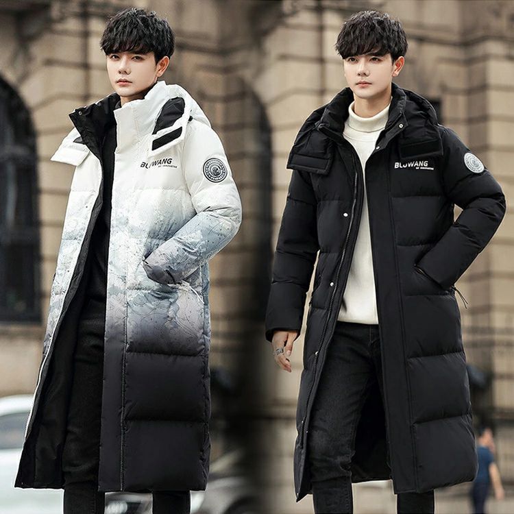 ダウンコート ロングダウンジャケット 男女兼用 冬 グラデーション 黒 フード付き 取り外し 厚手 防寒 ジャケット ダウンジャケット メ