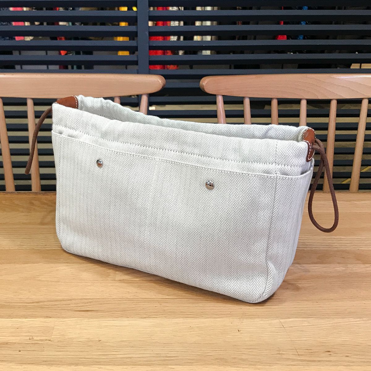 エルメス フールビ 25 バッグインバッグ 巾着 ナチュラル トワルシェブロン 綿 13810