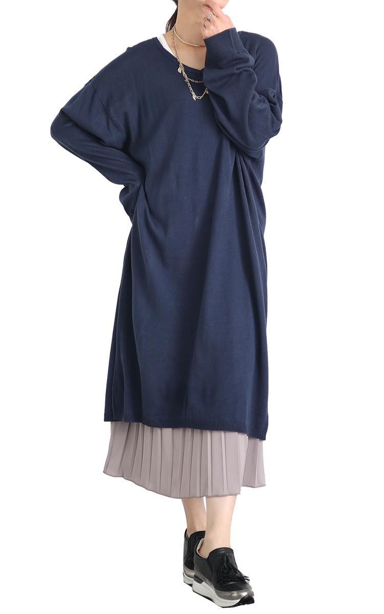 数量 ゴールドジャパン 大きいサイズ レディース ワンピース セット ロング 長袖 ニット プリーツ 伸縮 秋コーデ 秋 冬 春