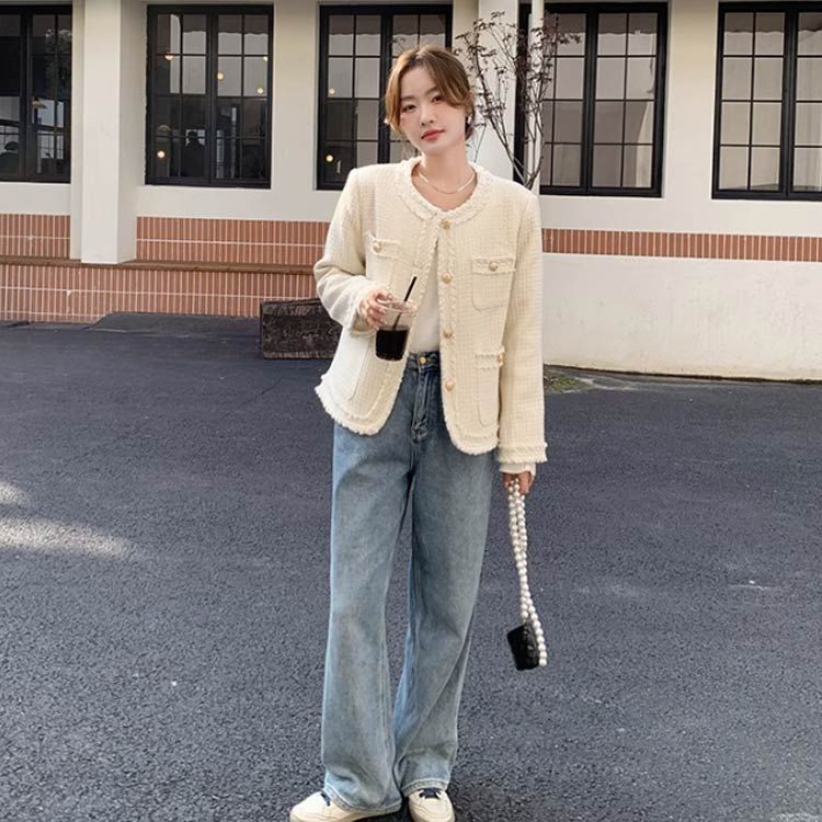 韓国風 厚手 ツィード調 テーラードジャケット アウター ジャケット FREE