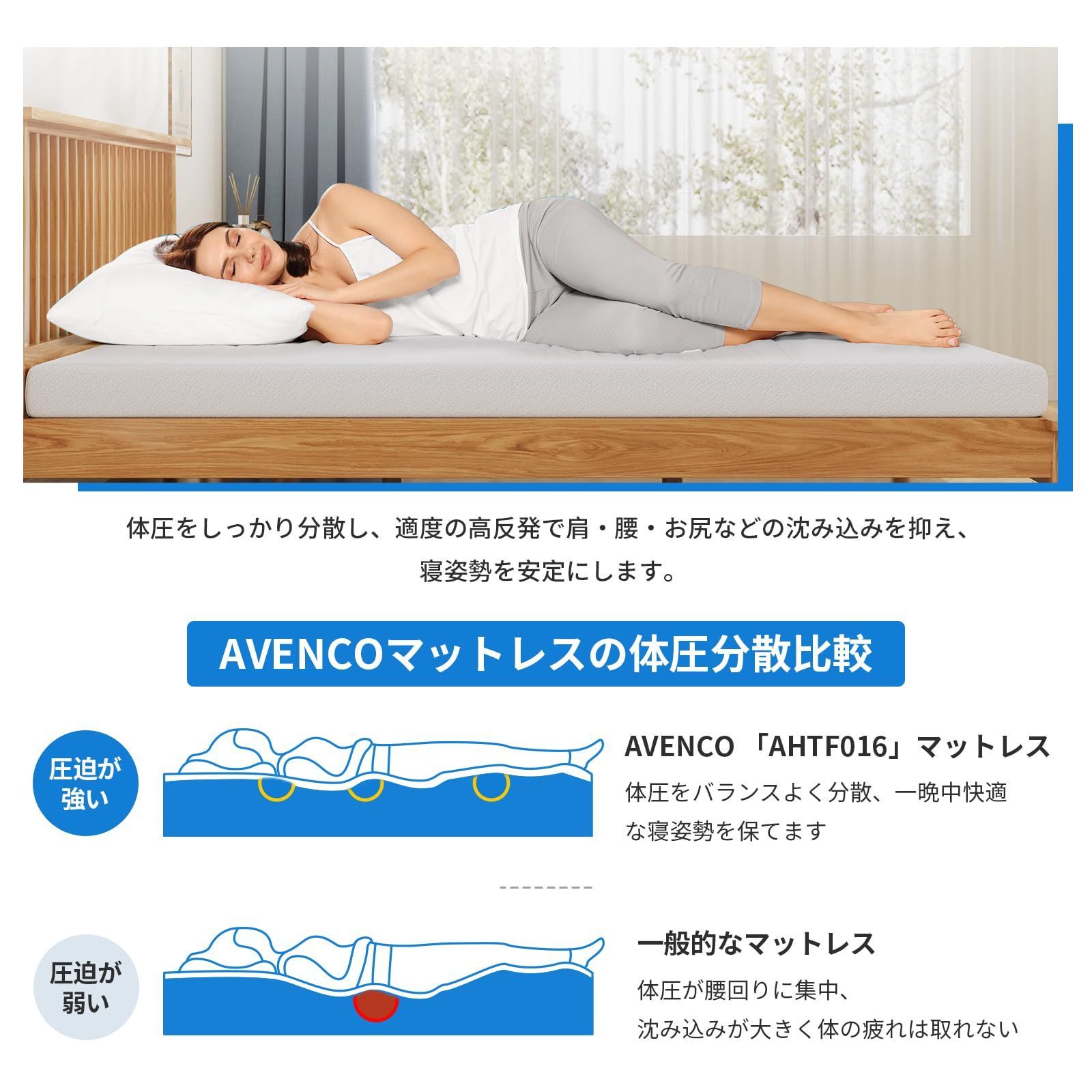Avenco マットレス シングル 厚さ26cm ポケットコイルマットレス 高 