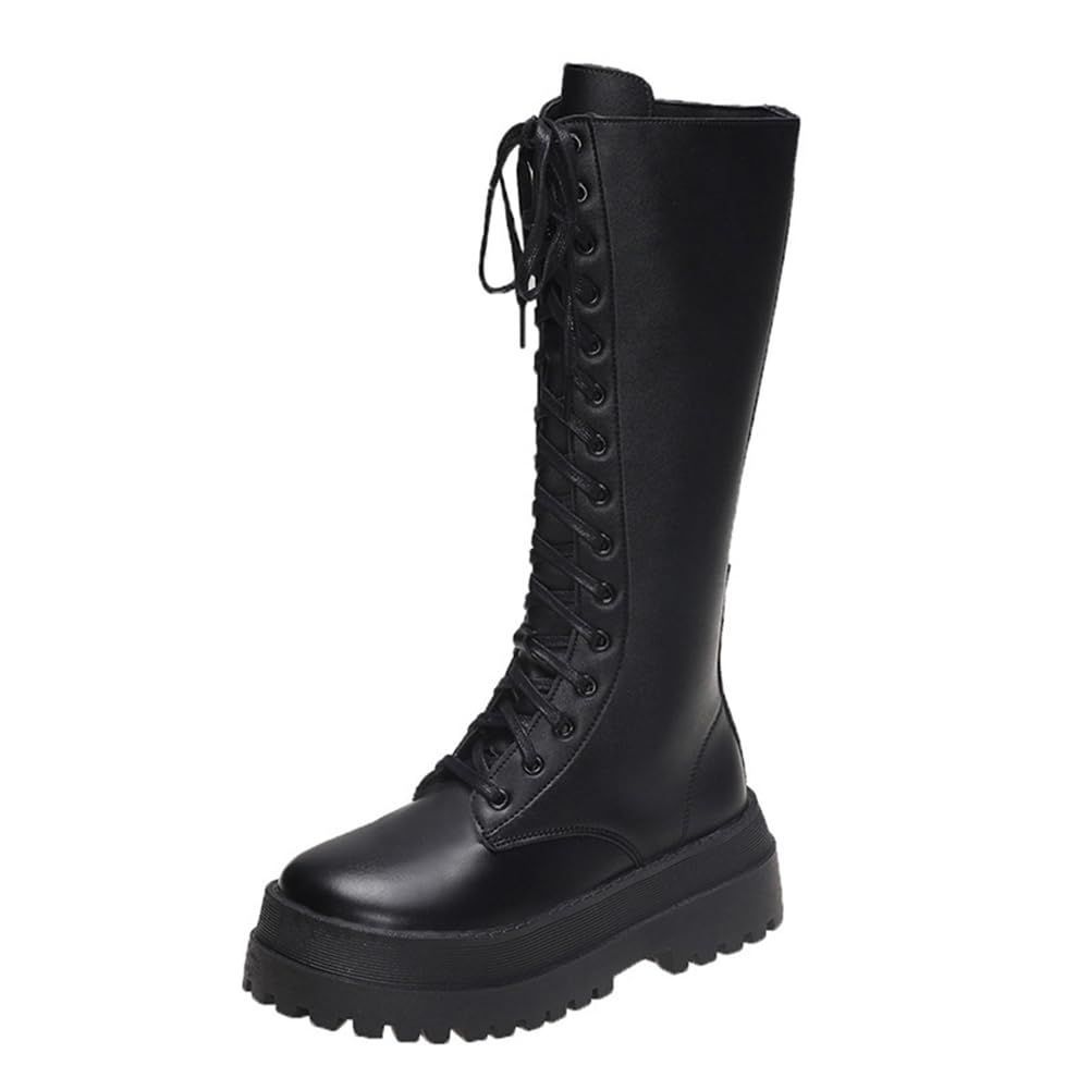 Size 24.0 cm_Color ブラック FANGLI 編み上げブーツ レディース 厚底 ロングブーツ 袴用 サイドジッパー コスプレ靴 ジョッキーブーツ 歩きやすい FL453 ブラック 24.0 cm