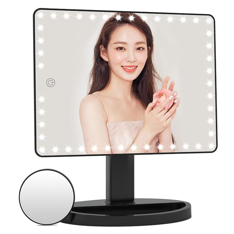 FASCINATE 女優ミラー ライト付き 鏡 充電式 2000mAh 大容量バッテリー 大きめ鏡面 45個LED電球付き 明るさ調整 360度自由回転式 持ち運びに便利 10倍拡大鏡付き 1
