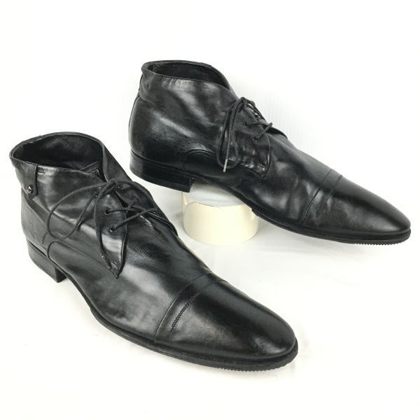 交換OK イタリア製 FABI|ファビ レザー|チャッカブーツ EU45|28.5-29.5 黒|BLACK アンクル|ショート|ビジネス|BOOTS|SHOES 管No.YR45<sale>