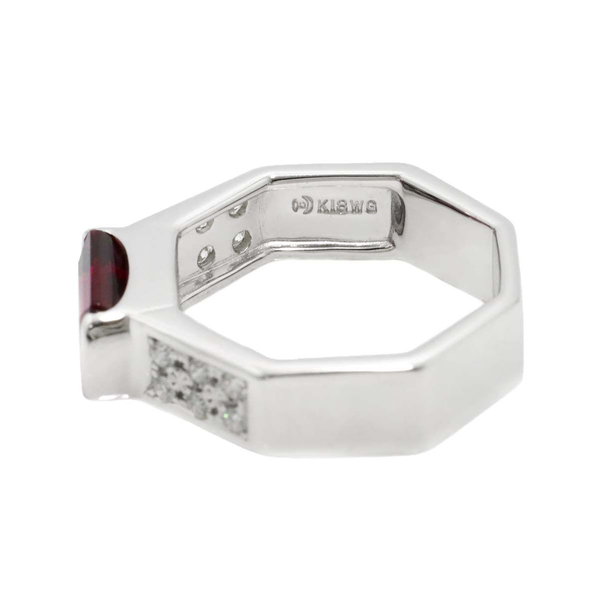 タサキ TASAKI 11号 リング ガーネット ダイヤ 0.18ct K18 WG