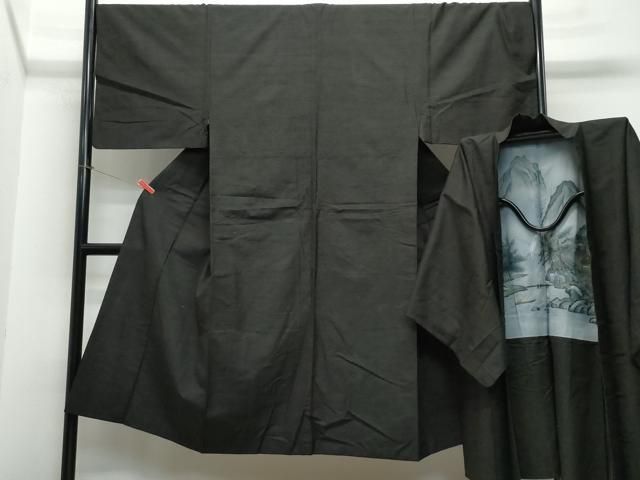 平和屋着物●男性　紬　アンサンブル　憲法黒茶色　正絹　逸品　CAAS8449vf 平和屋着物○男性 紬 アンサンブル 憲法黒茶色 正絹 逸品 CAAS8449vf