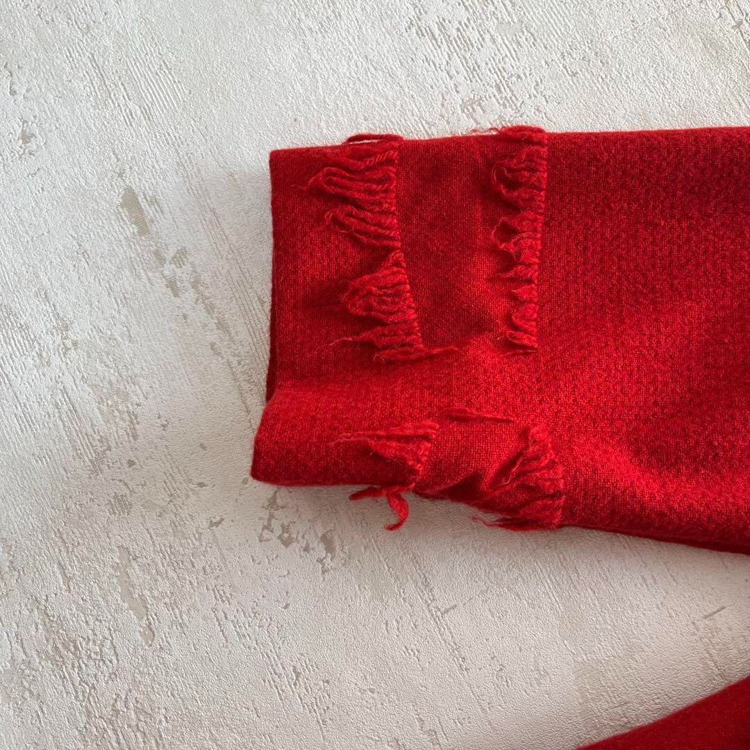 昭和レトロ大きめ襟ウールオーバーコートはフリンジ付きレッドフリーサイズ