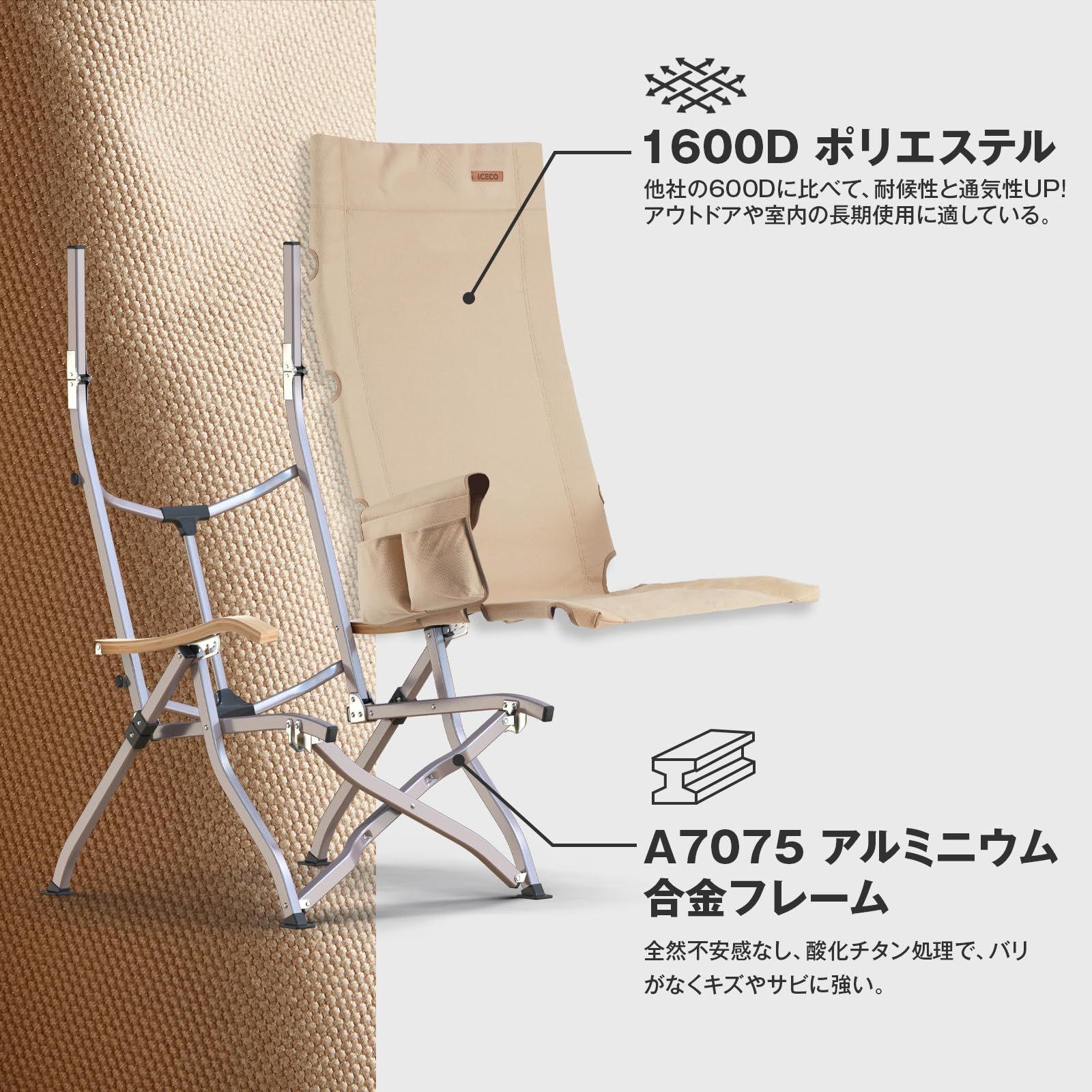 人気定番，高品質 10年品質・耐荷重265KG・1600D座面・A7075アルミ合金