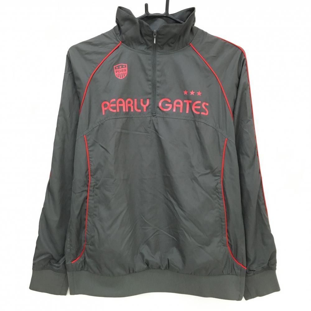 パーリーゲイツ ブルゾン カーキ×レッド ハーフジップ 蓄熱裏地 ロゴ レディース 2 L ゴルフウェア PEARLY GATES