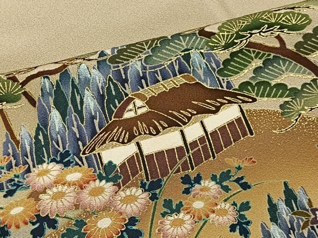 平和屋着物□豪華色留袖 駒刺繍 風景草花文 暈し染め 金彩
