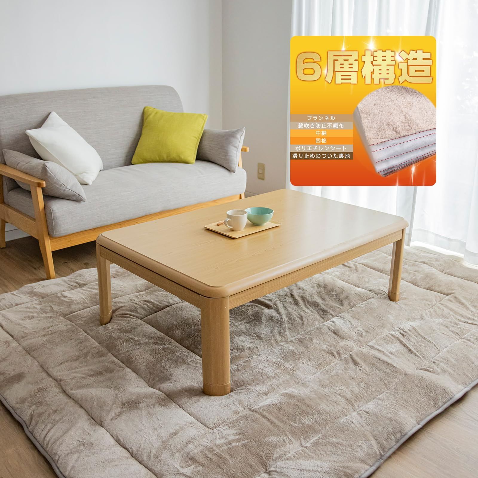 【新着商品】Colorsroom こたつ敷布団 正方形 極厚ラグ 190×190cm コタツ敷布団 冬用 【6層構造・極厚36】 フランネル生地 あったか 厚手 滑り止め付き 床暖房対応 防音遮音 こたつ敷き布団 ラグ 2