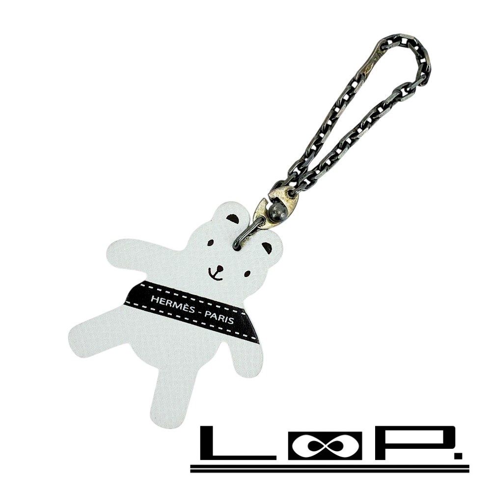 品 エルメス 渋谷西武2008コラボ クマ チャーム キーホルダー 白熊 レザー SV925 ホワイト 440304 12