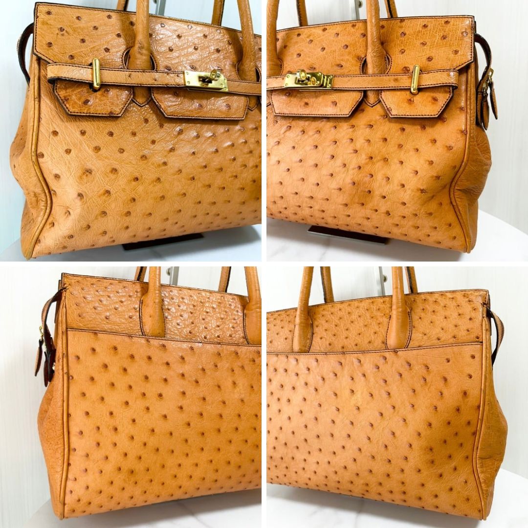 オーストリッチ JRA認証 オレンジ エキゾチック レザー フルポイント