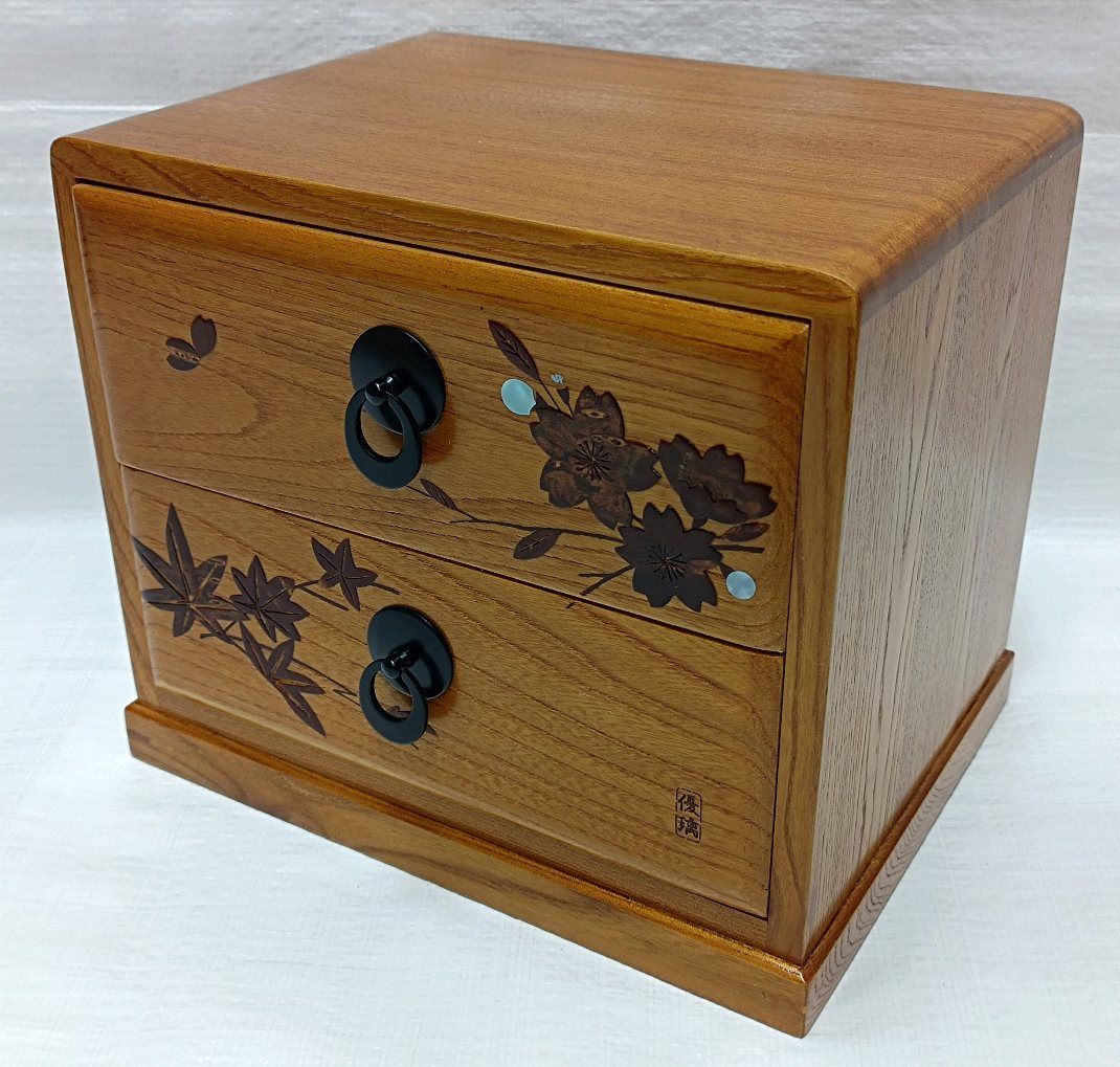 秋田伝統工芸品 優璃 桜皮貝細工 天然木製小引出し - メルカリ