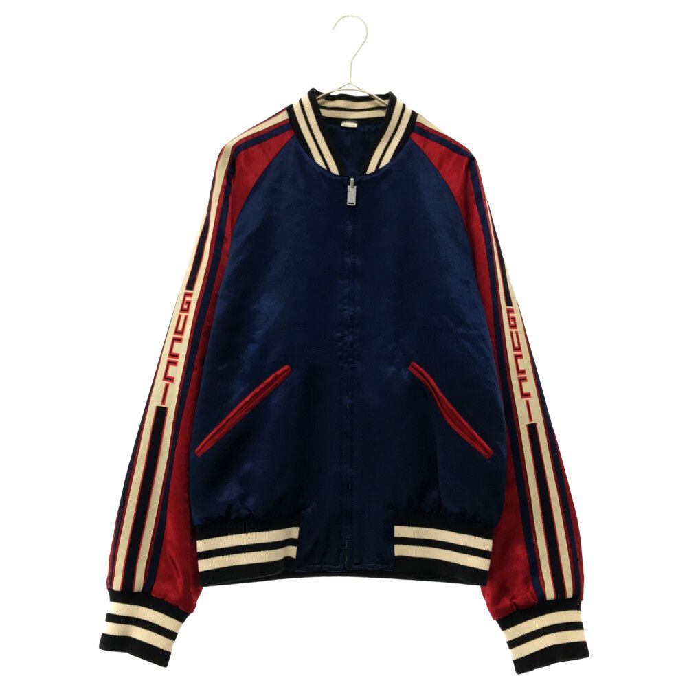 GUCCI (グッチ) 18SS Arm Side Logo Satin Reversible Bomber Jacket