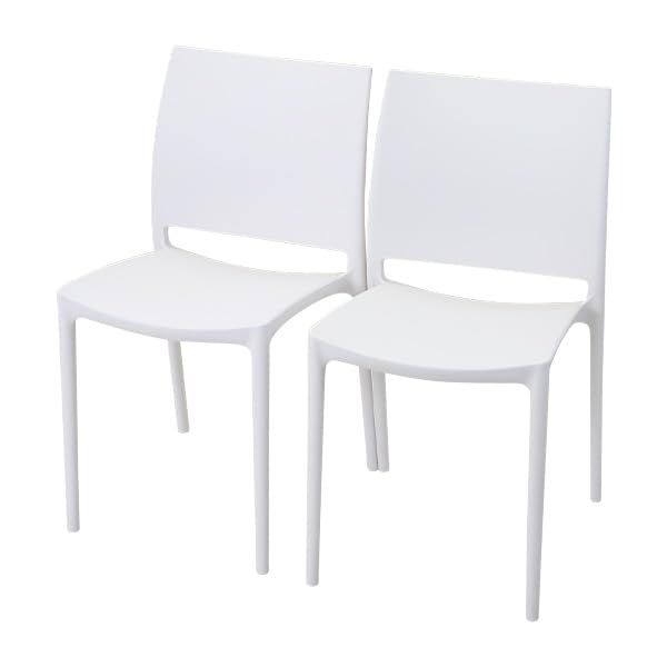 プラスチックチェア ダイニングチェア ガーデンチェアー 2脚 UVカット 耐荷重約180kg 軽量で持ち運び簡単 ガーデンチェア スタッキングチェア 背もたれ カフェ リビング ダイニング 一人掛 pchairp23 (ホワイト)