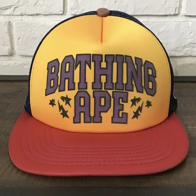 BAPESTA logo メッシュ キャップ navy × red × yellow a bathing ape