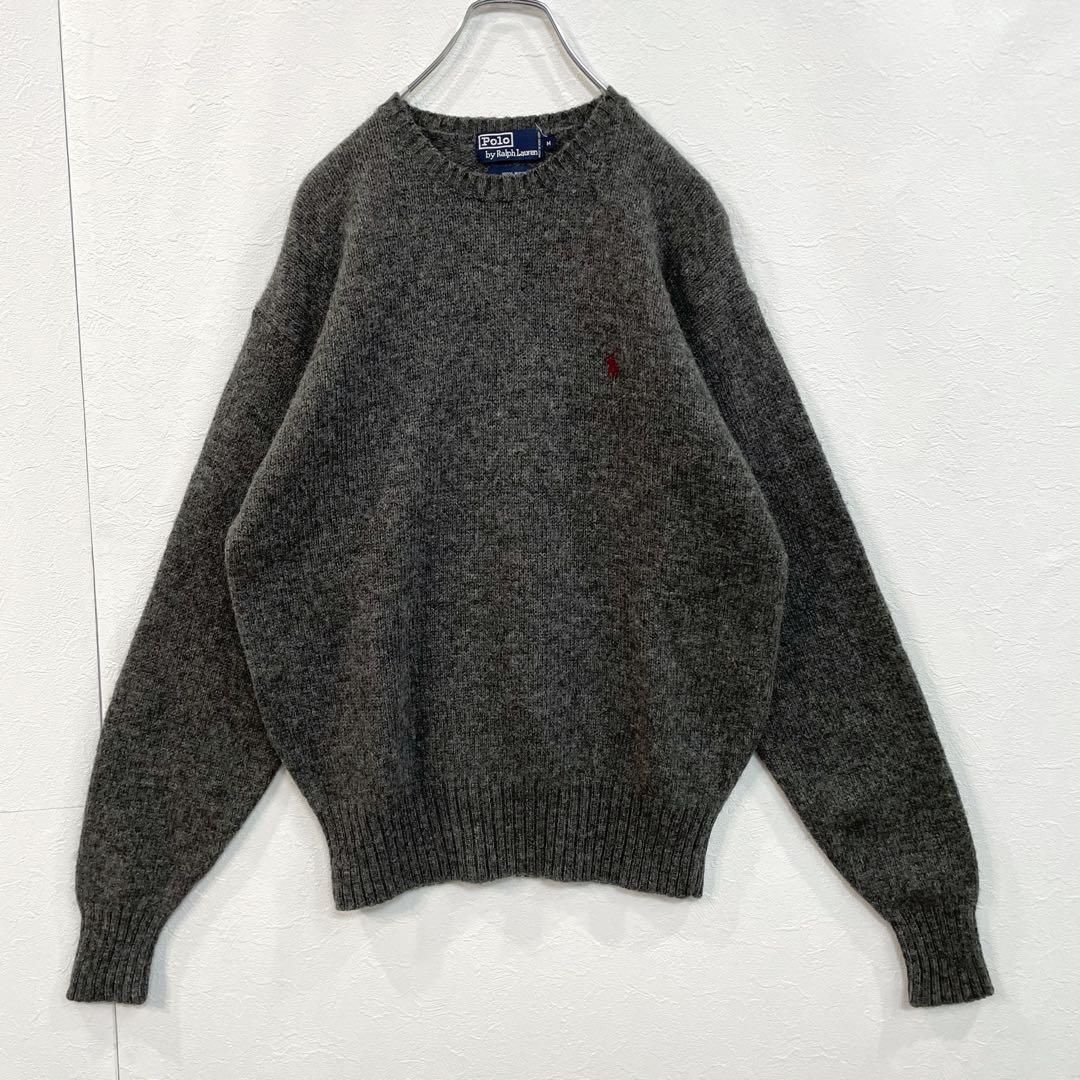 ポロラルフローレン クルーネック ミックスグレー ロゴ刺繍 ニット