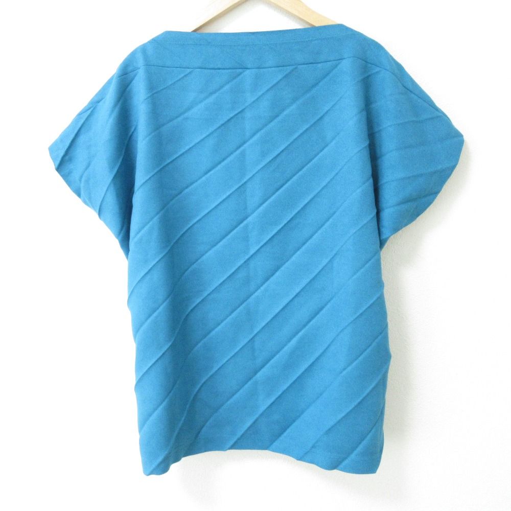 美品 me ISSEY MIYAKE ミーイッセイミヤケ プリーツ ボックスシルエット フレンチスリーブ ベルテッド ブラウス mi73fk431 ブルー レディース 古着 中古 ISSEY MIYAKE - 美品 me ISSEY MIYAKE ミーイッセイミヤケ