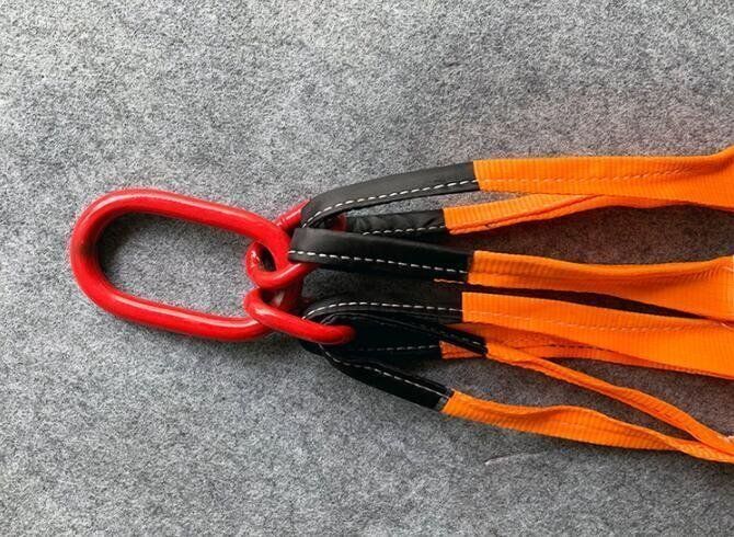 玉掛け用金具付き ベルトスリング 4点吊りスリングベルト 炭素鋼製 フック付き リング付き ポリエステル製 ベルト長さ1m 耐荷重4tDL05LYX