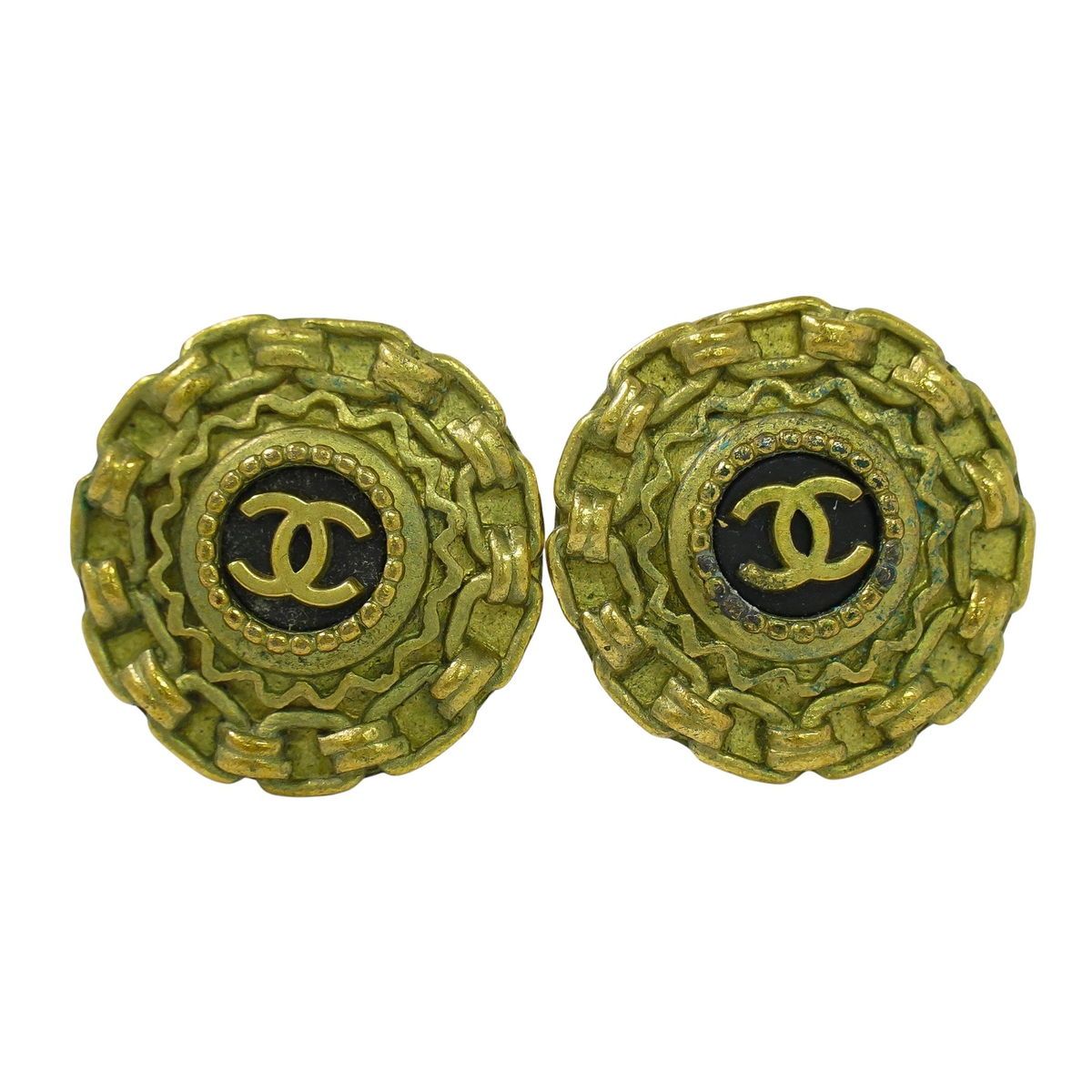本物 シャネル CHANEL ココマーク イヤリング GP ゴールド メッキ ブラック Coco Mark アクセサリー ジュエリー フォロー割