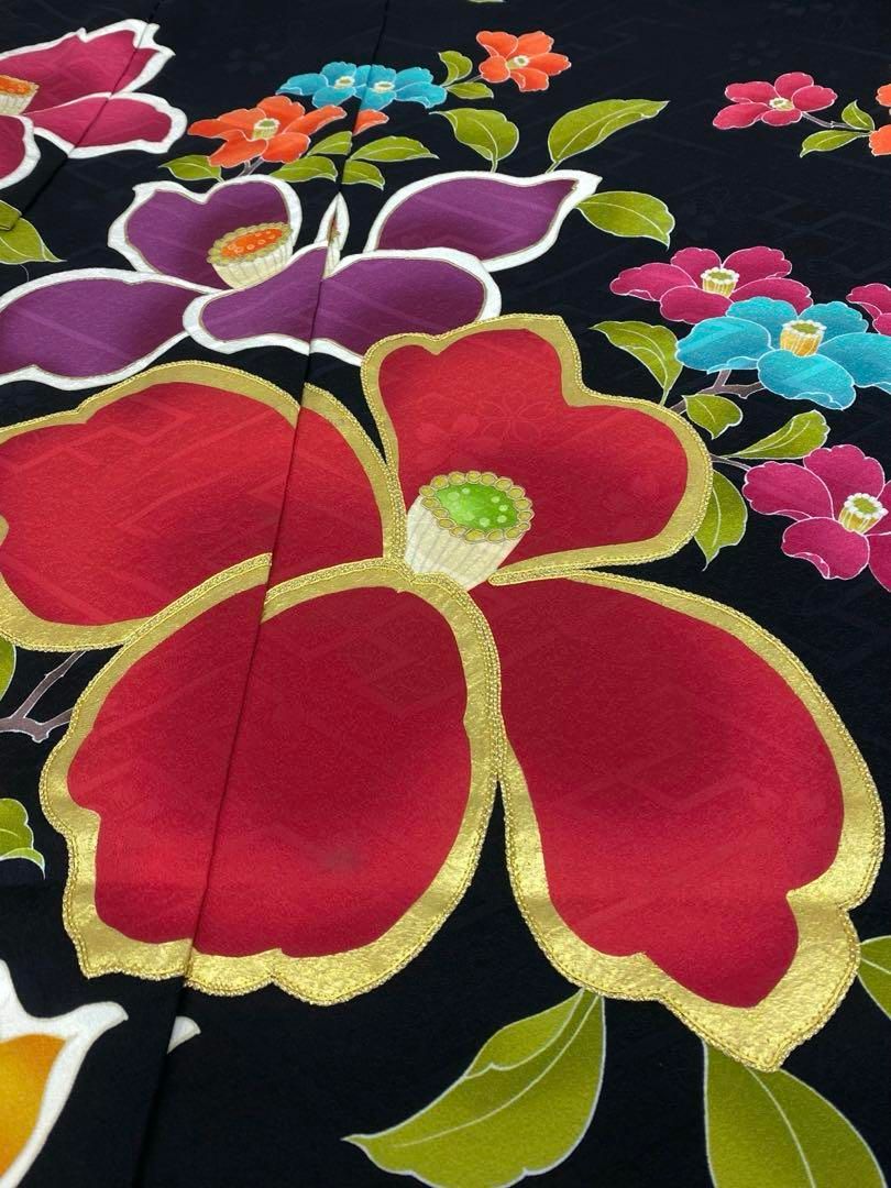 振袖 仮絵羽 金駒 金彩 紋意匠 大輪 正絹 未仕立て品 八掛付き