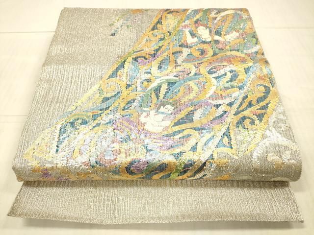 平和屋着物○九寸名古屋帯 流水舞葉文 正絹 逸品 DAAY8079cm