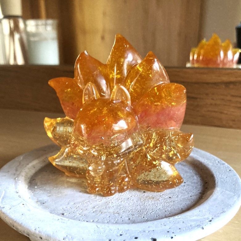 SHOPS】オルゴナイト 天然石 九尾の狐 幸福 引き寄せる 九尾キツネ 黄