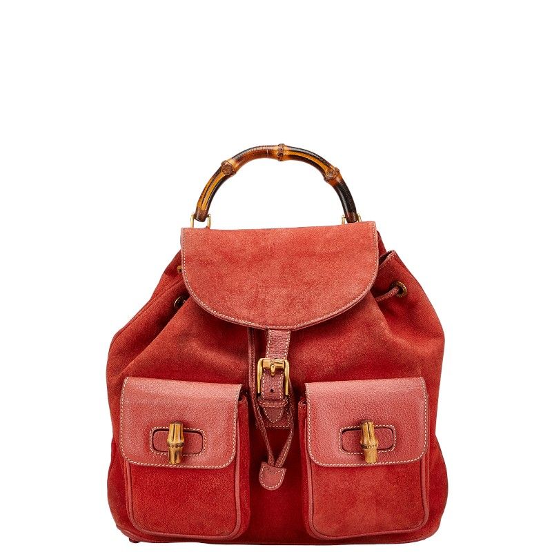 グッチ GUCCI バンブー リュックサック バッグ ブラウン スエード レザー GUCCI グッチ バンブー リュックサック リュック オールドグッチ