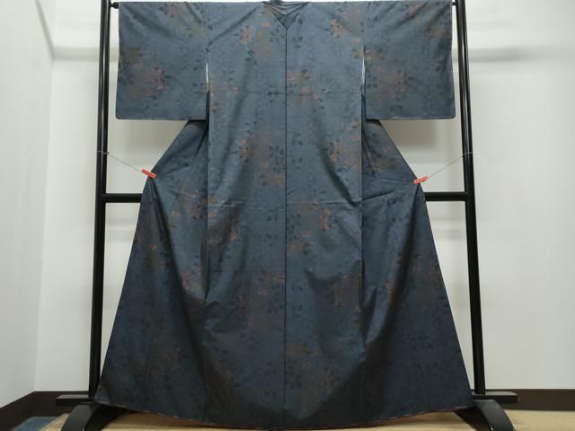 平和屋着物○本場大島紬 9マルキ 泥染め 枝葉文 住友栄山作 証紙付き