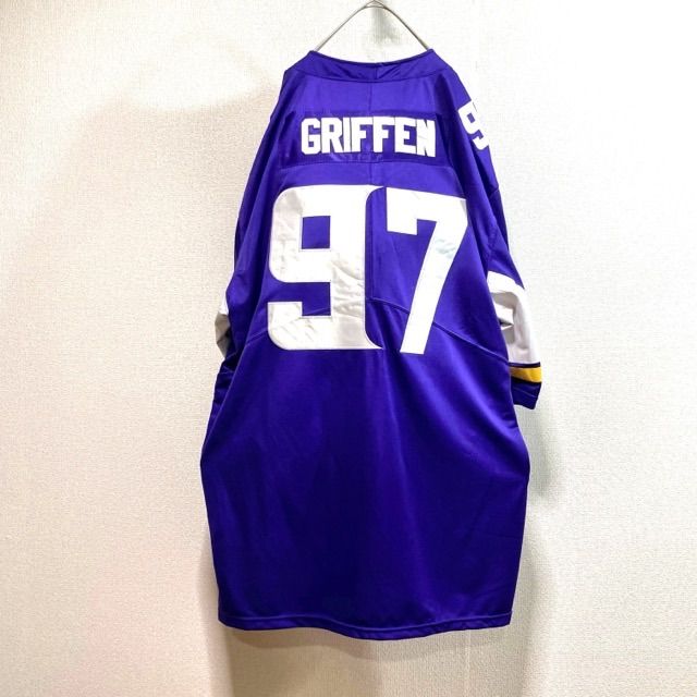 美品NFLバイキングス肉厚VIKINGS特大ゲームシャツTシャツ両面刺繍ワッペンアメフト紫パープルレイヤード5XL.プルオーバー古着 - メルカリ