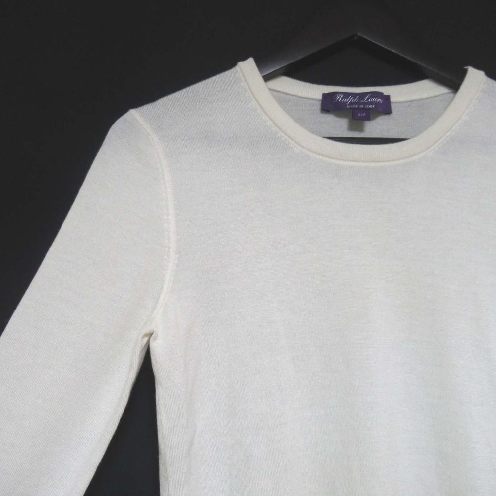 良品 RALPH LAUREN PURPLE LABEL ラルフローレンパープルレーベル ハイゲージ 長袖 ニット セーター S/Pサイズ オフホワイト レディース 古着 中古 良品 RALPH LAUREN PURPLE LABEL ラルフローレンパープル