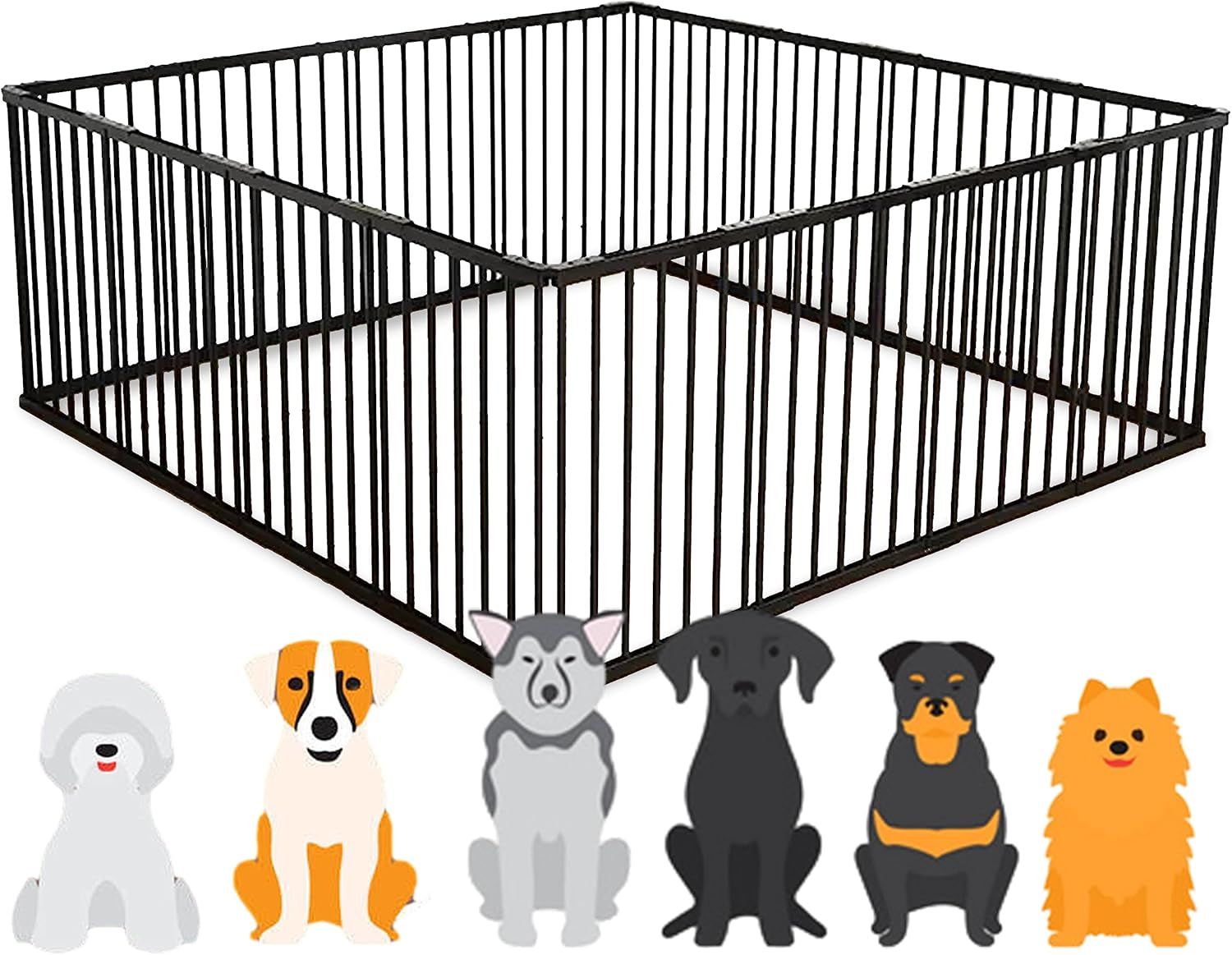 ペットサークル 犬用サークル 柵 フェンス 室内用 173x173x70cm 猫用 犬用 ドア付き 扉付き 折りたたみ ペット メッシュ ゲージ ペット用サークル 小動物 屋外 室内用 ブラック