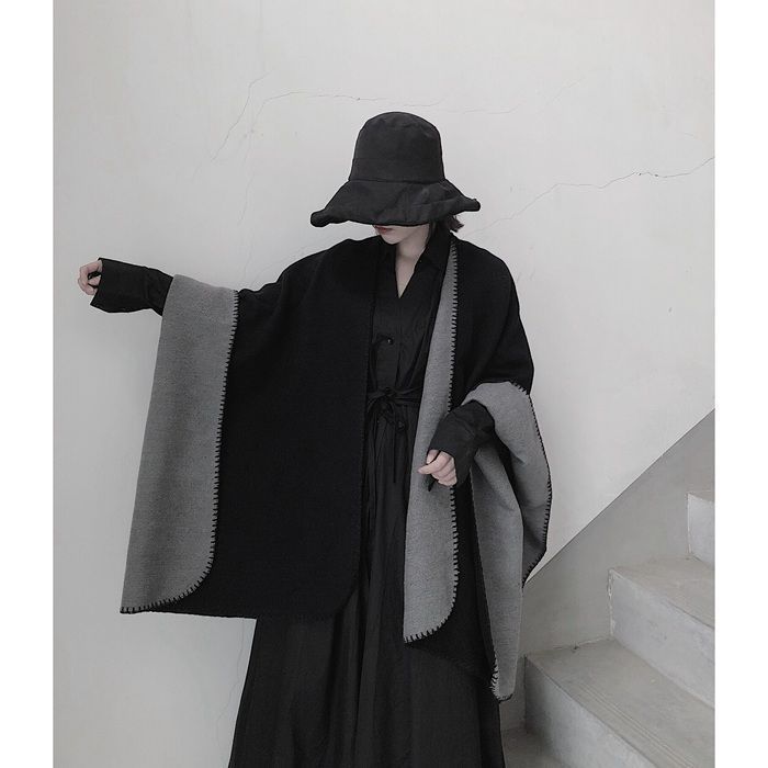 theory カシミヤ混ポンチョ 黒　ケープ フェイクカシミヤ コート ノースリーブ ロング丈 ドルマン