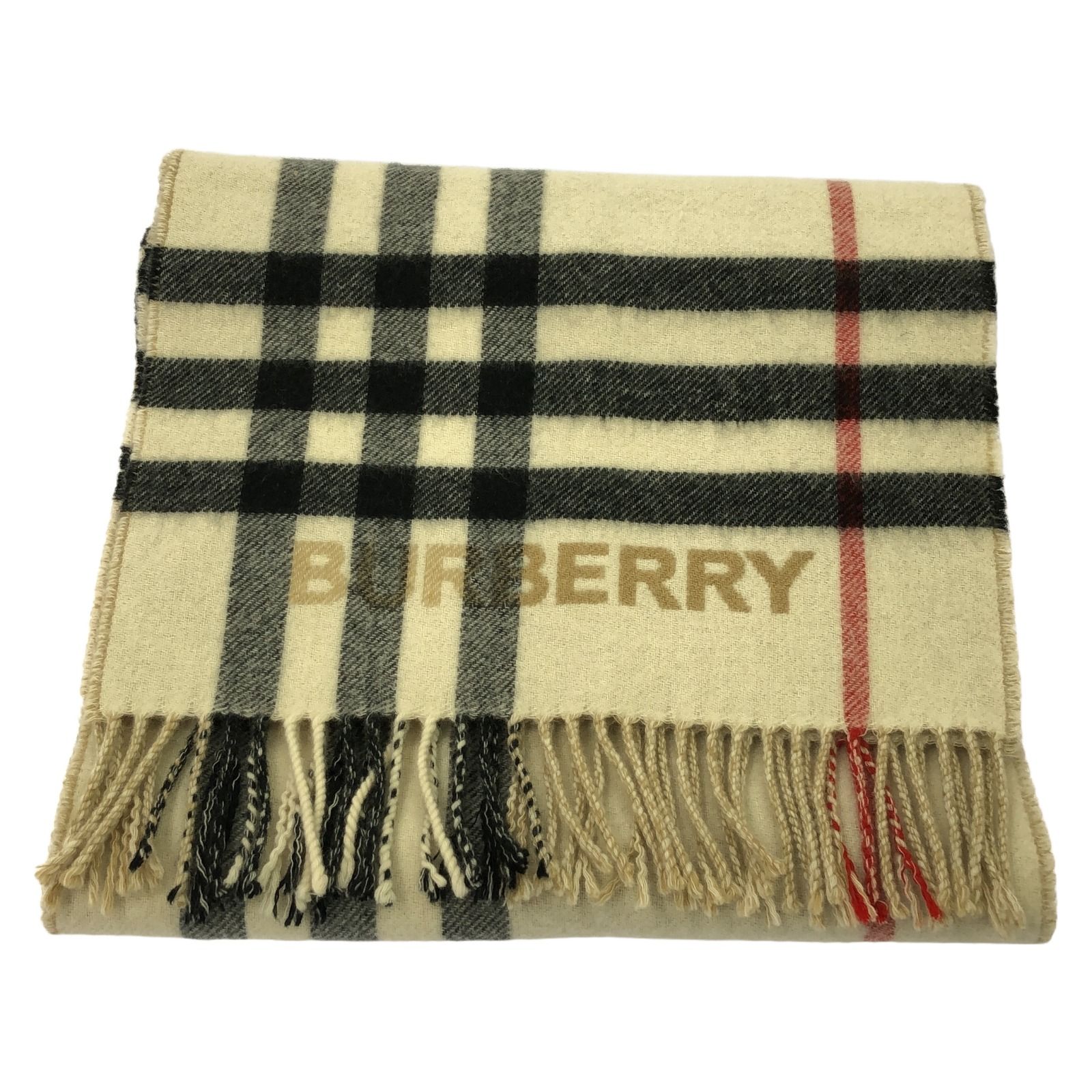 バーバリー BURBERRY マフラー コンストラクトチェック マフラー 8059280 ベージュ|ホワイト カシミヤ コンストラクトチェック マフラー ユニセックス Used A
