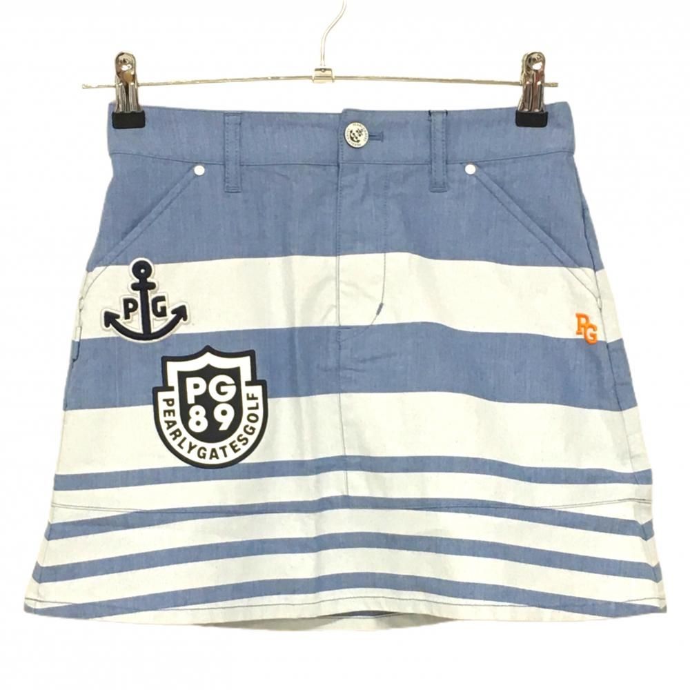 新品】パーリーゲイツ 人気 スカート ブルー系×白 ボーダー ロゴ