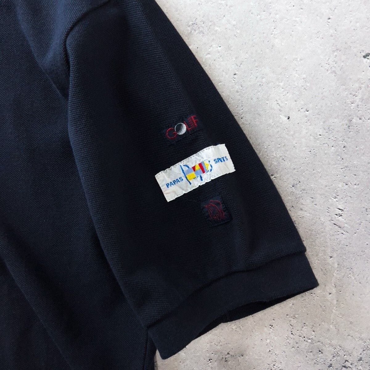 美品 パパス ゴルフ 鹿の子 コットン 半袖 ポロシャツ XL 黒 PAPAS セール】 エコメイドCOOLMAX鹿の子 ヤシの木刺繍ポロシャツ