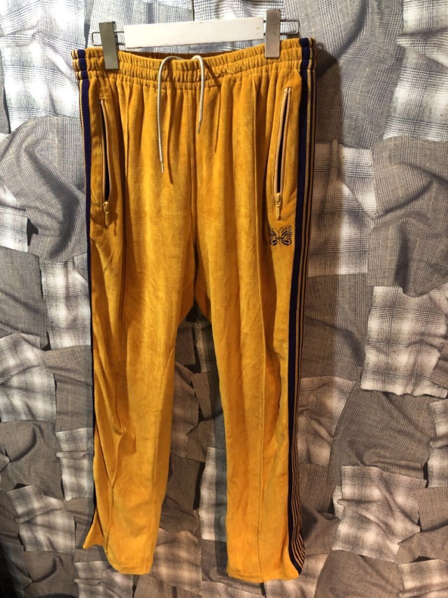 福岡 Needles ニードルズ ベロア トラックパンツ GL221 Narrow Track Pant ナロー マスタード Mサイズ FK