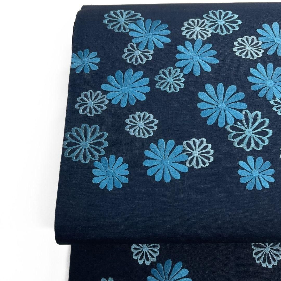 開き名古屋帯 藍染 刺繍 菊花 菊花尽くし 着物 064a p - メルカリ