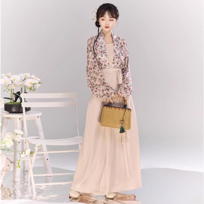 ♥ レディース漢服上下3点セットアップ 普段着 宋朝風漢服 花柄羽織 ガウチョパンツ イベント 学園祭チャイナドレス|写真撮影ドレス 通 BJ0903ML235